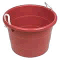 red plastic tub collection bin for Operation Santa Paws