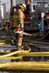 Chain saws were utilized by firefighters to attack the fiery monster. (72kb)